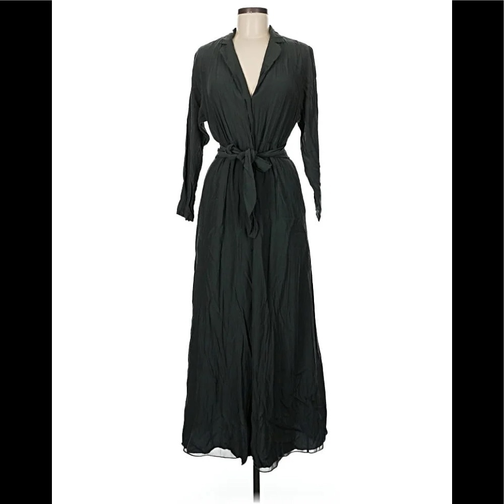 Massimo Dutti Dark Green Wrap Midi Dress